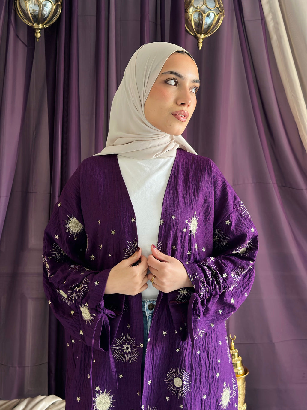 Golden embroidered Kaftan - Purple