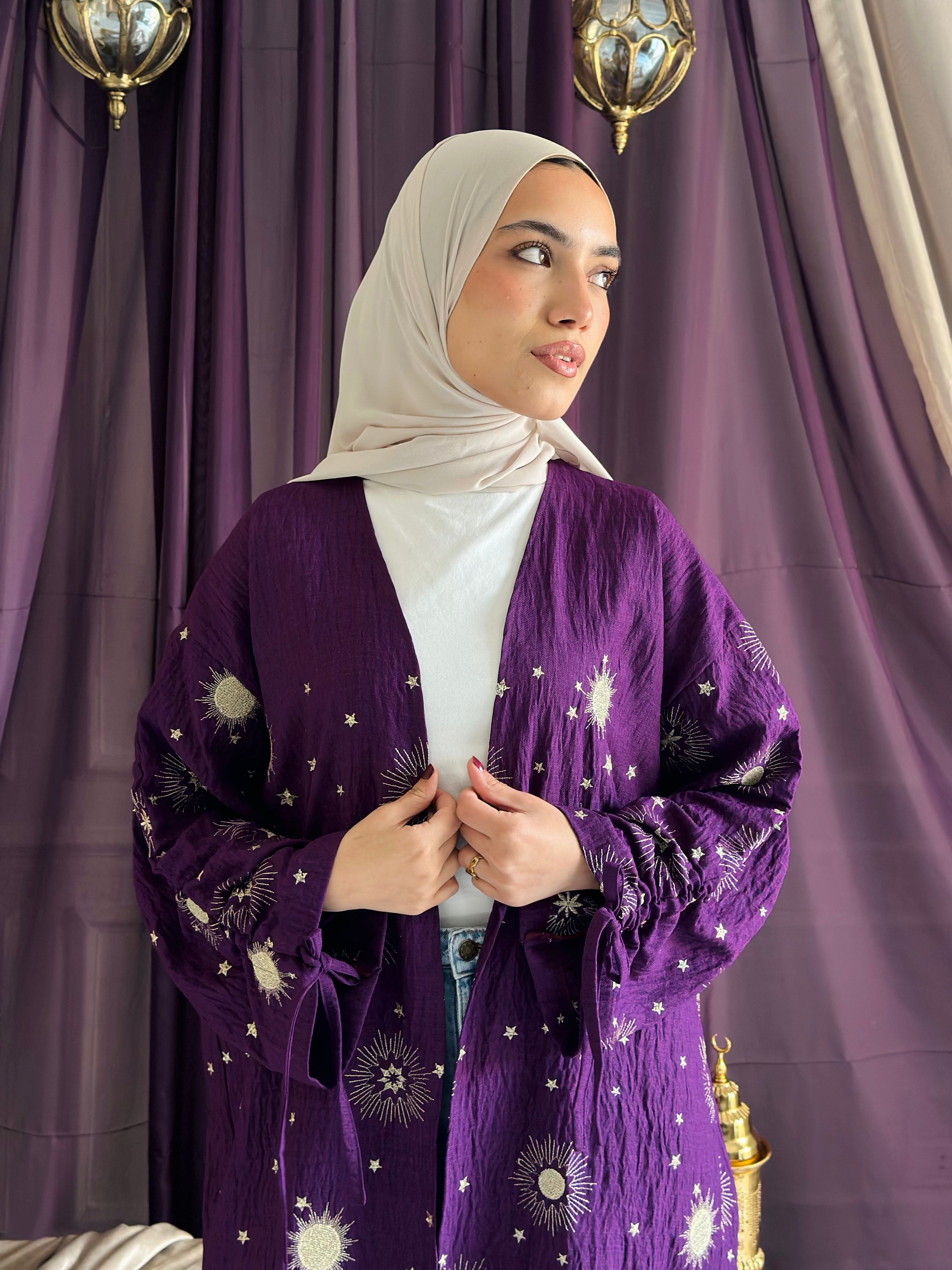 Golden embroidered Kaftan - Purple
