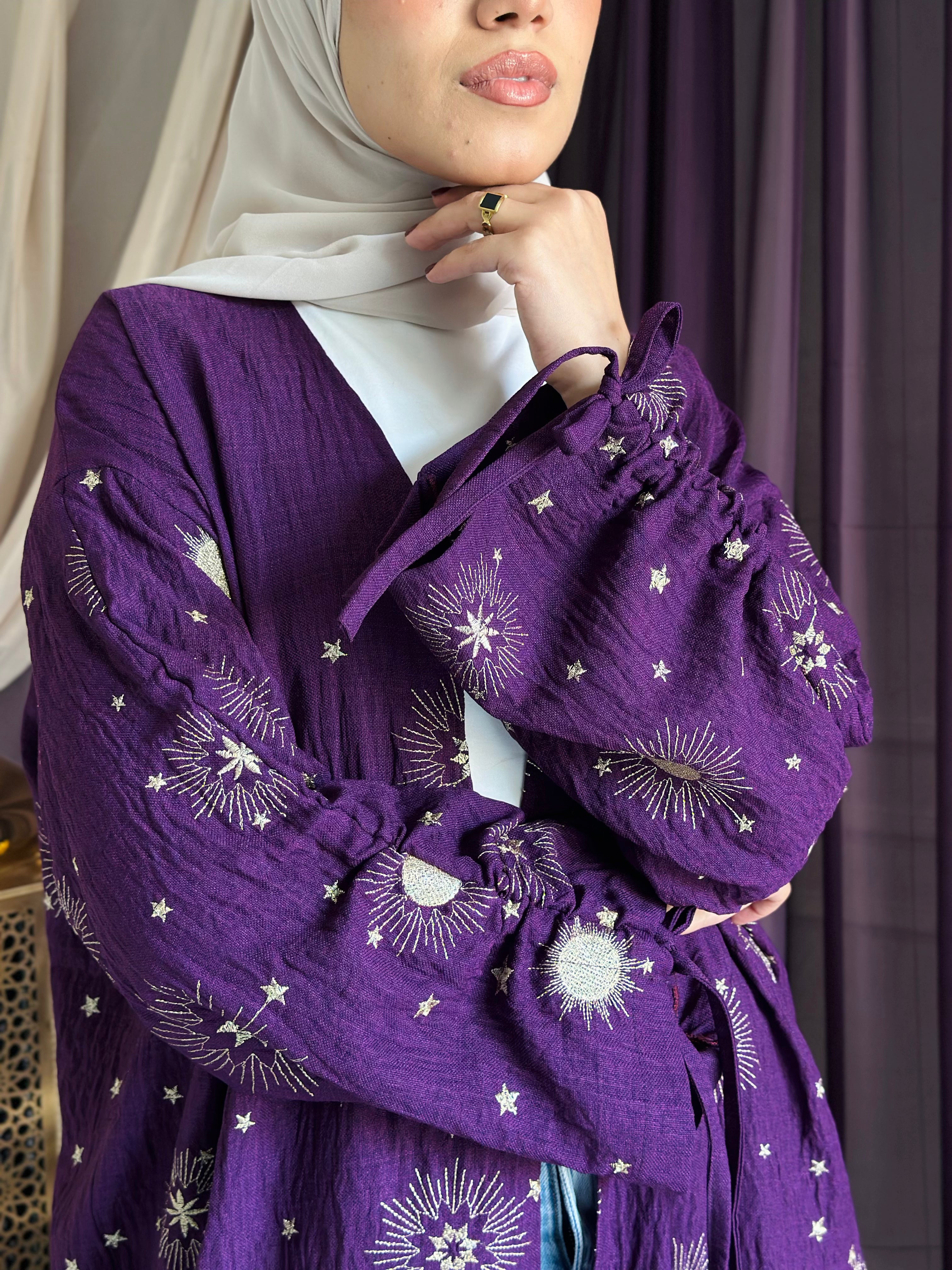 Golden embroidered Kaftan - Purple