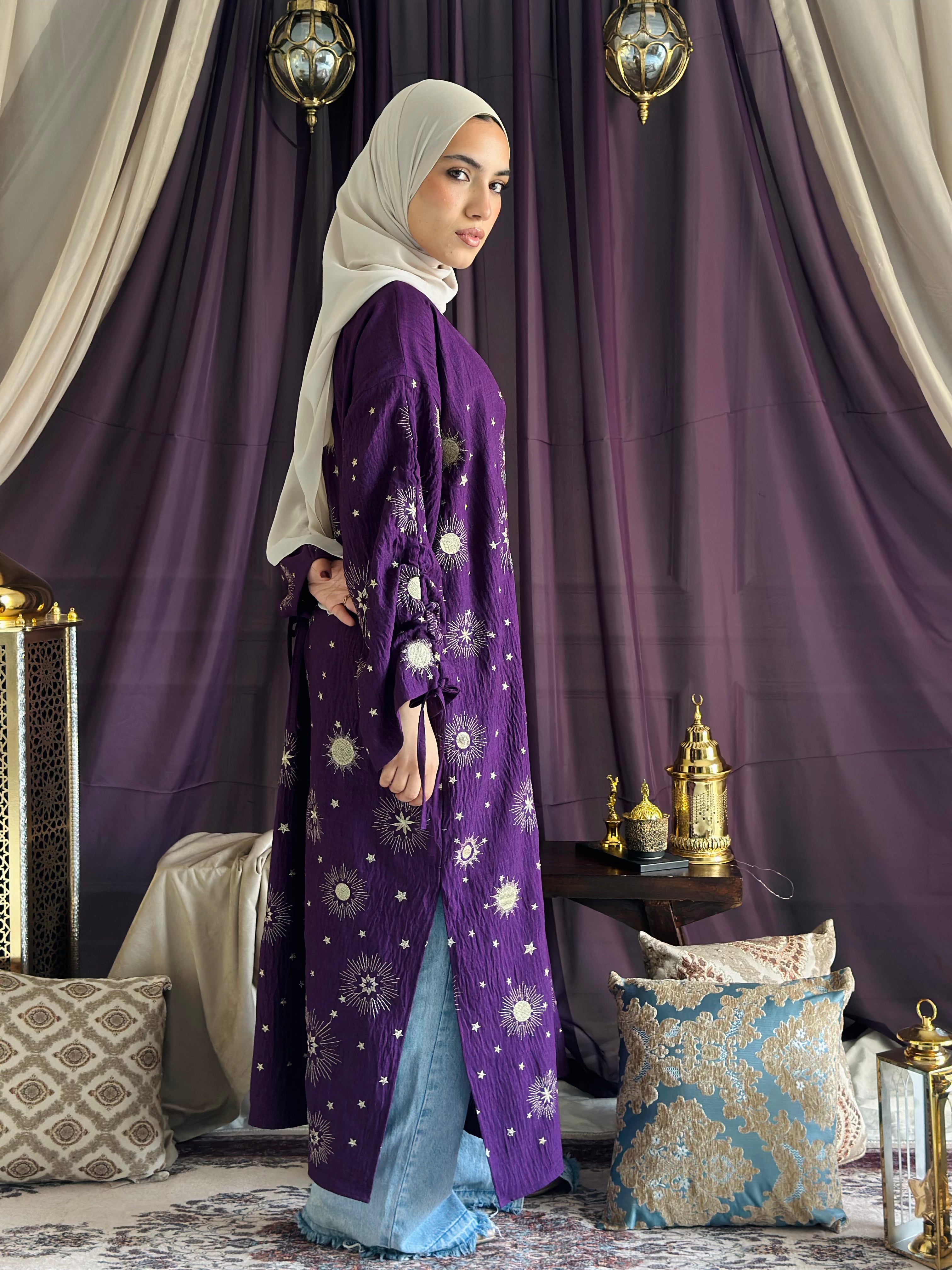 Golden embroidered Kaftan - Purple
