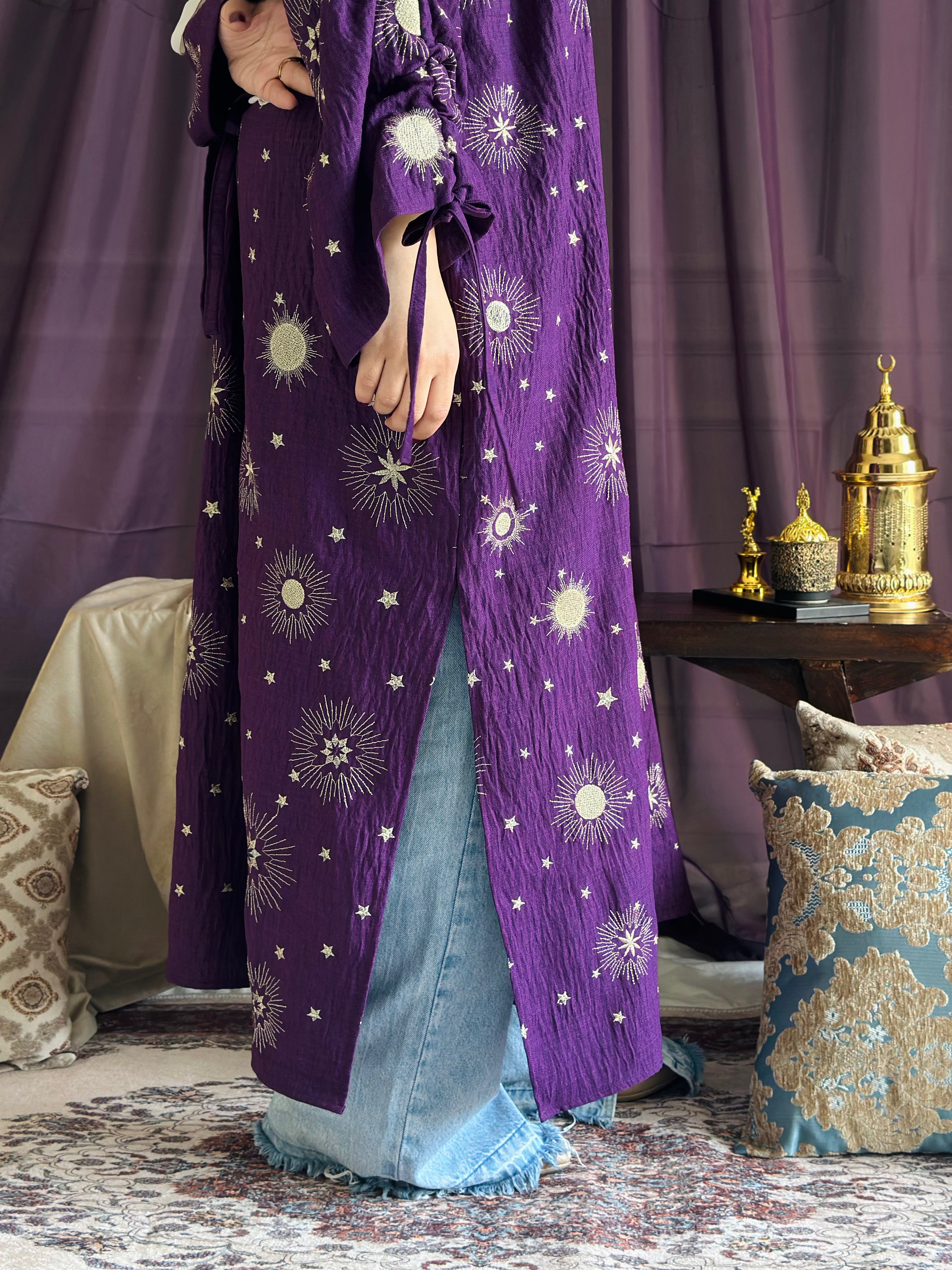 Golden embroidered Kaftan - Purple