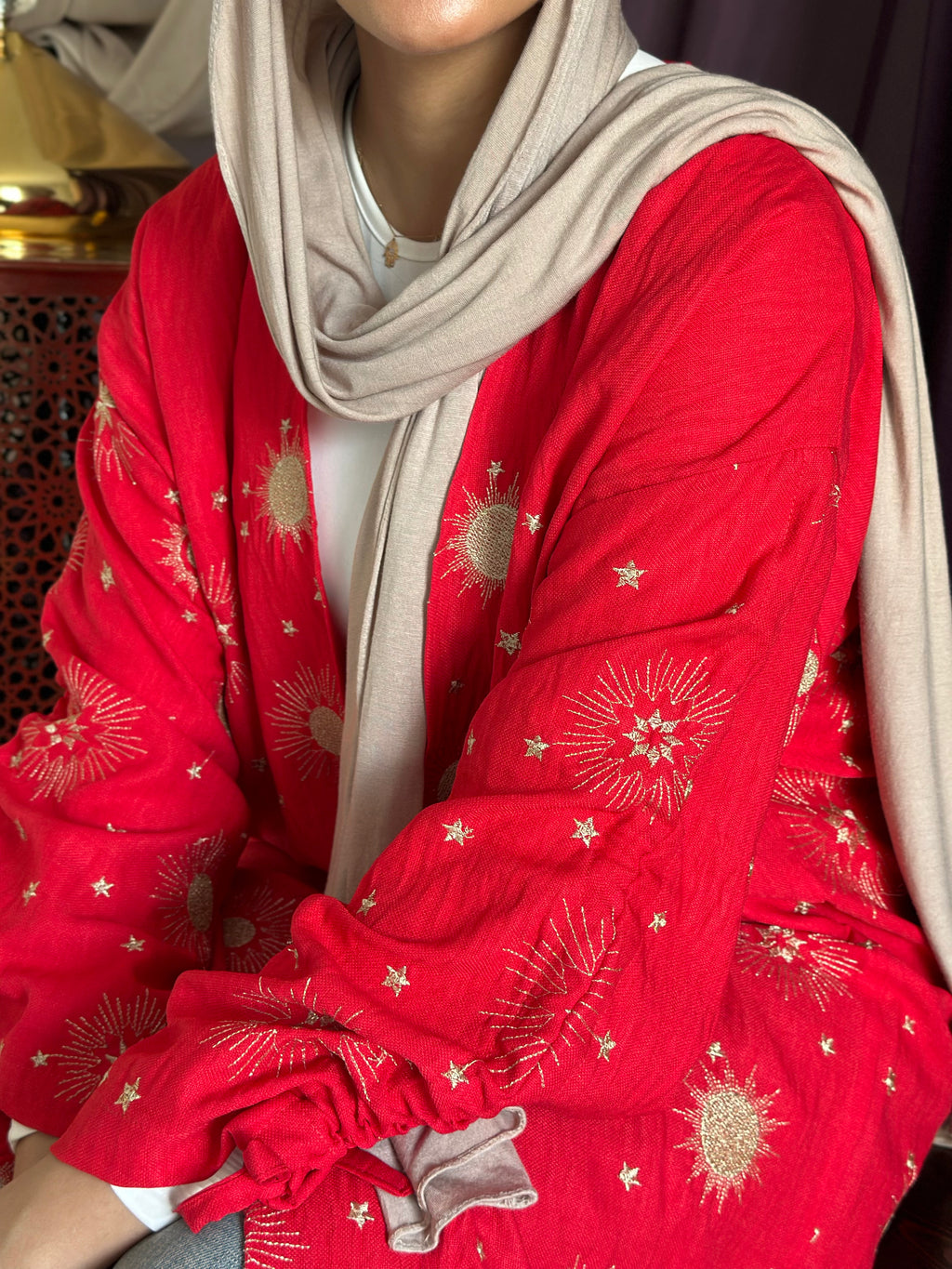 Golden embroidered Kaftan - Red