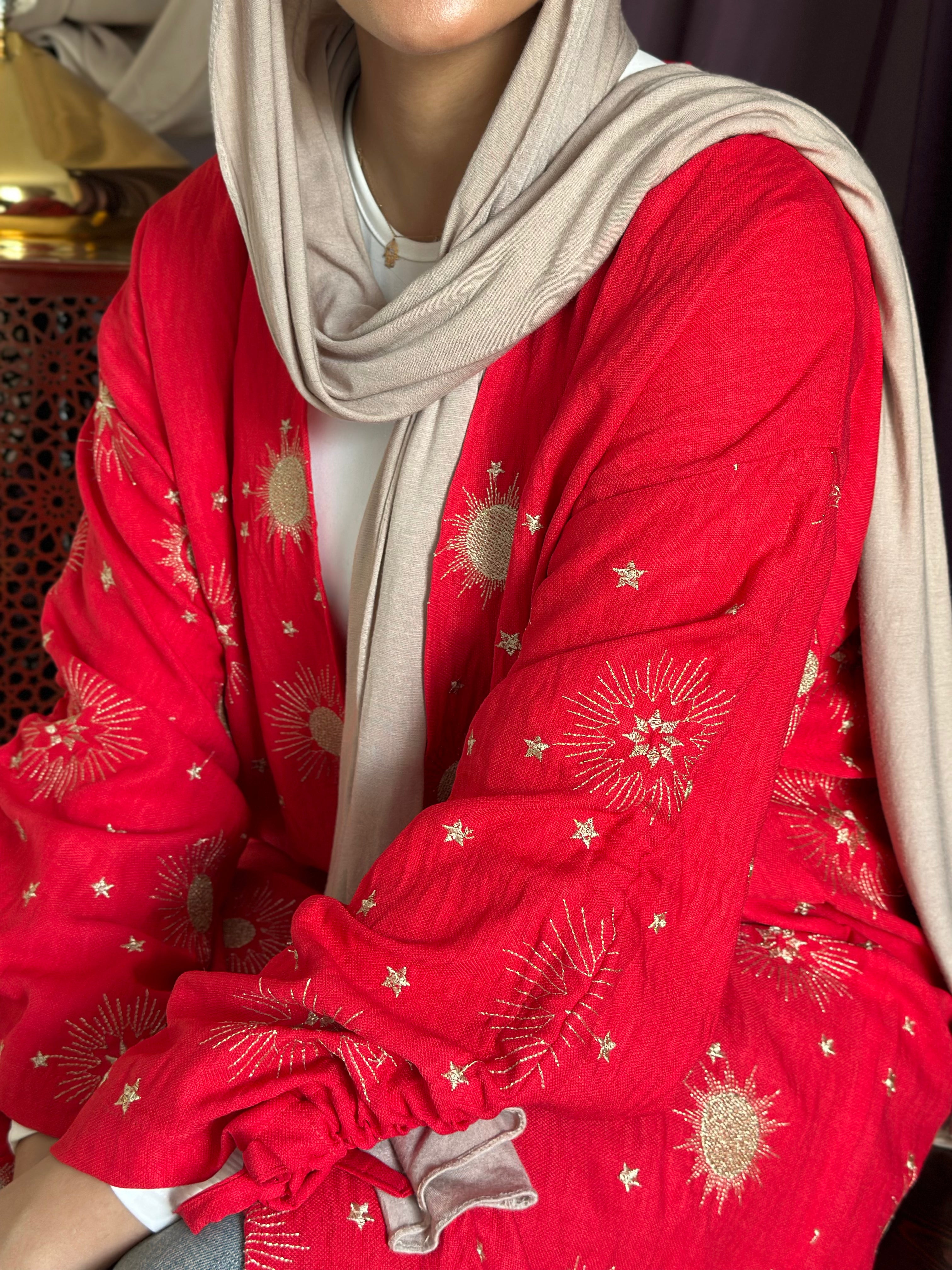 Golden embroidered Kaftan - Red