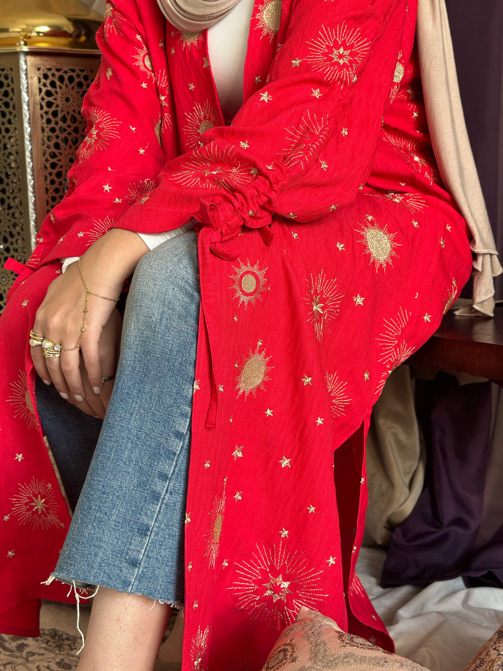Golden embroidered Kaftan - Red