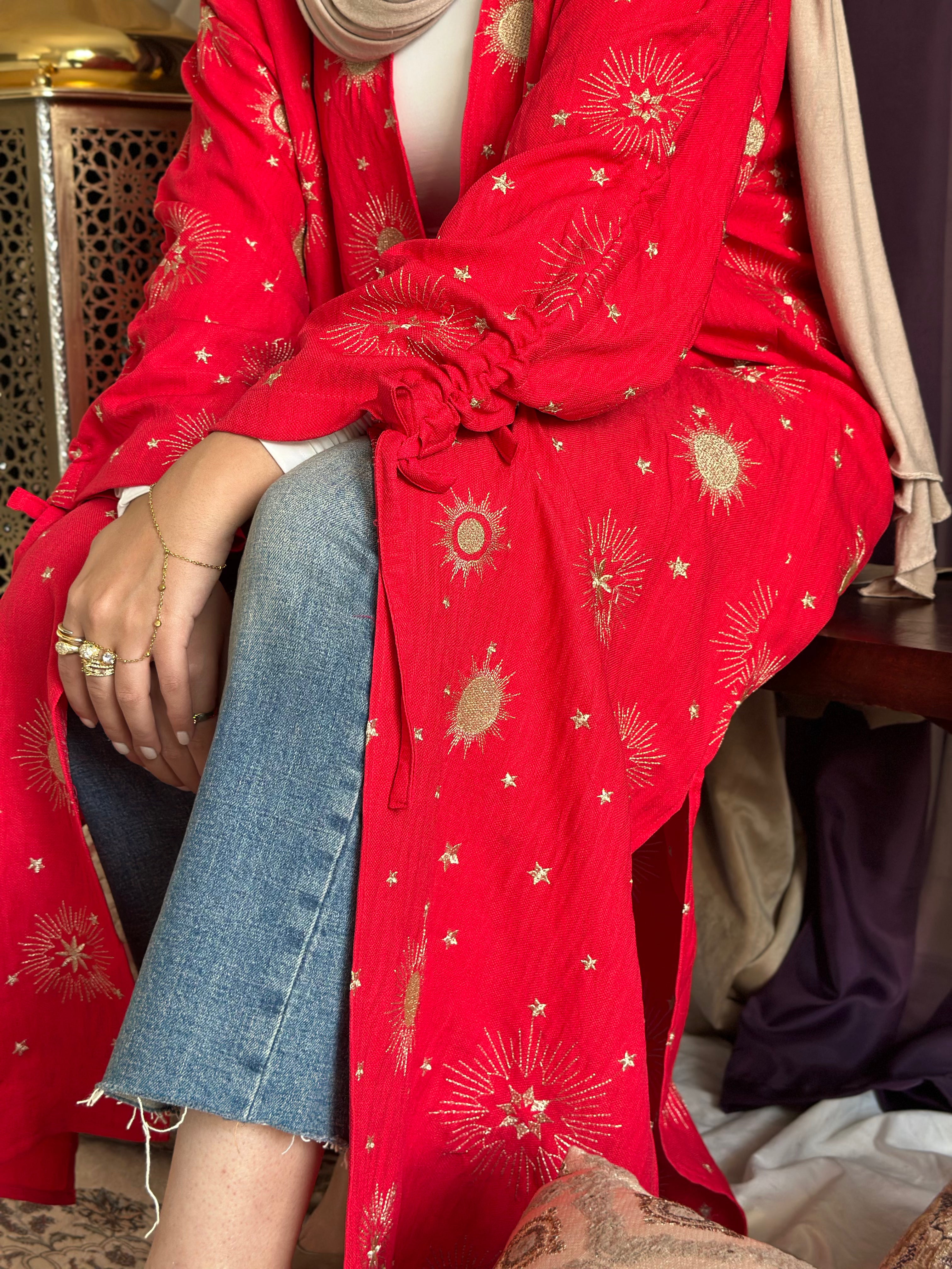 Golden embroidered Kaftan - Red