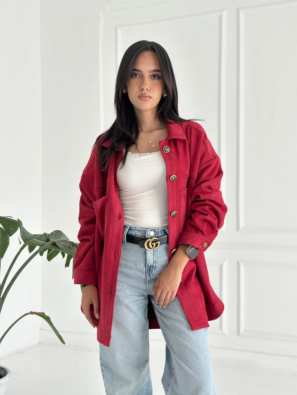Suede jacket - Red ( Items on Sale Can’t be open , Refund or Exchange)