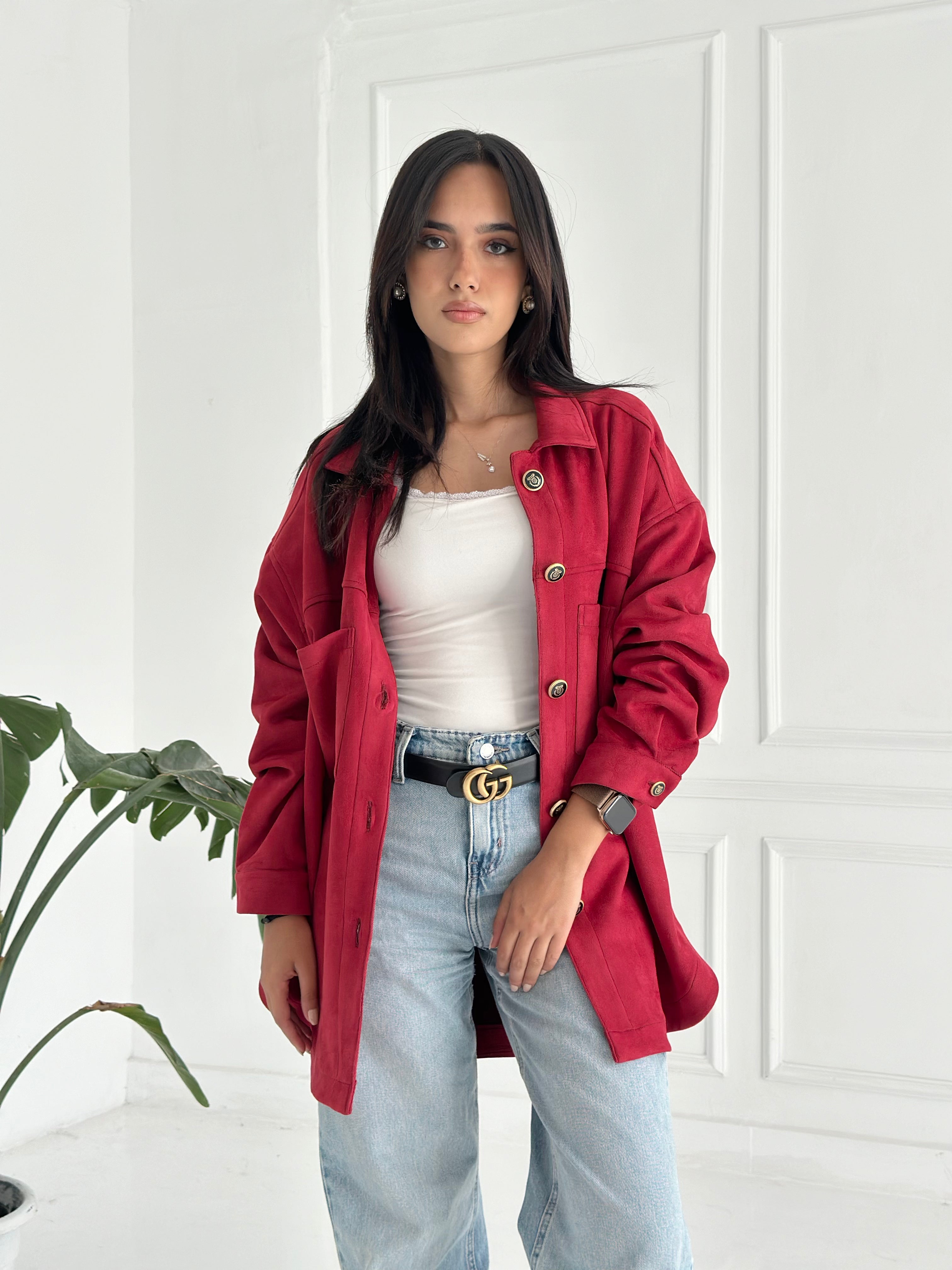 Suede jacket - Red ( Items on Sale Can’t be open , Refund or Exchange)