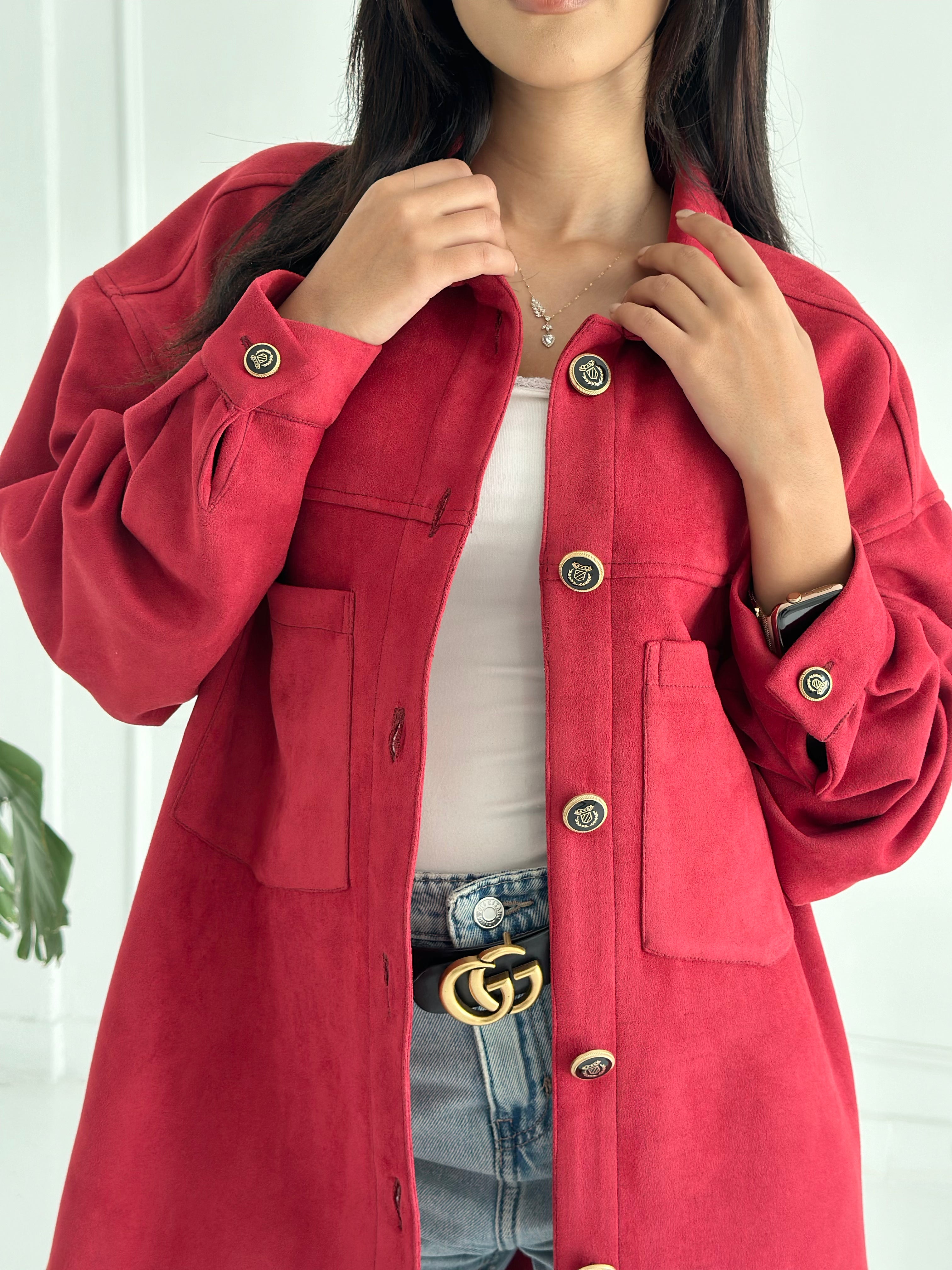 Suede jacket - Red ( Items on Sale Can’t be open , Refund or Exchange)
