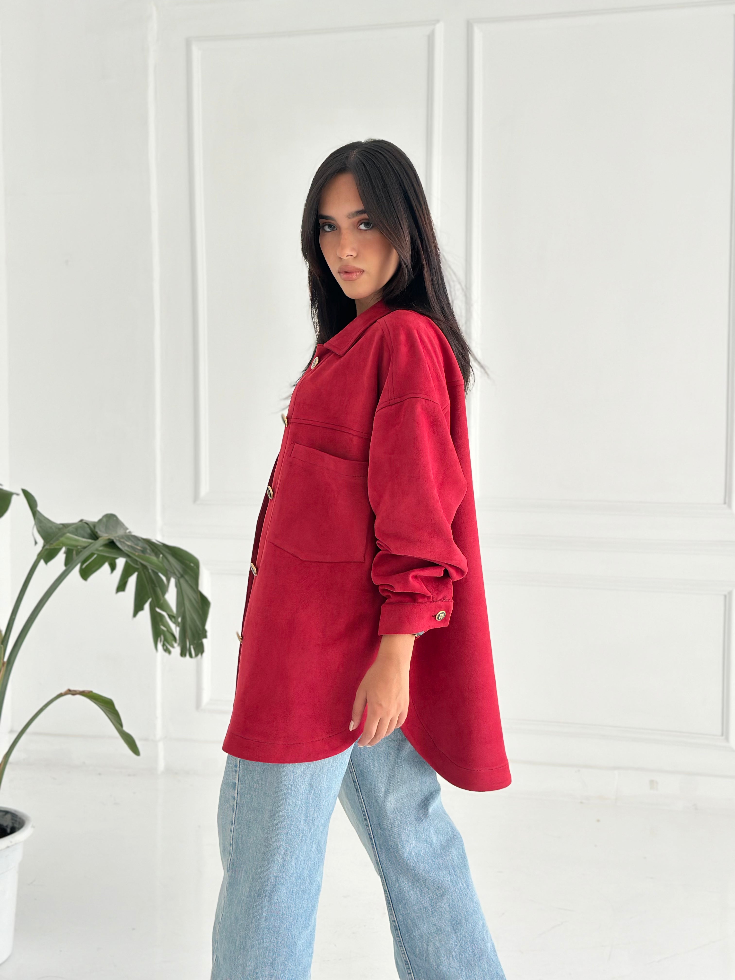 Suede jacket - Red ( Items on Sale Can’t be open , Refund or Exchange)