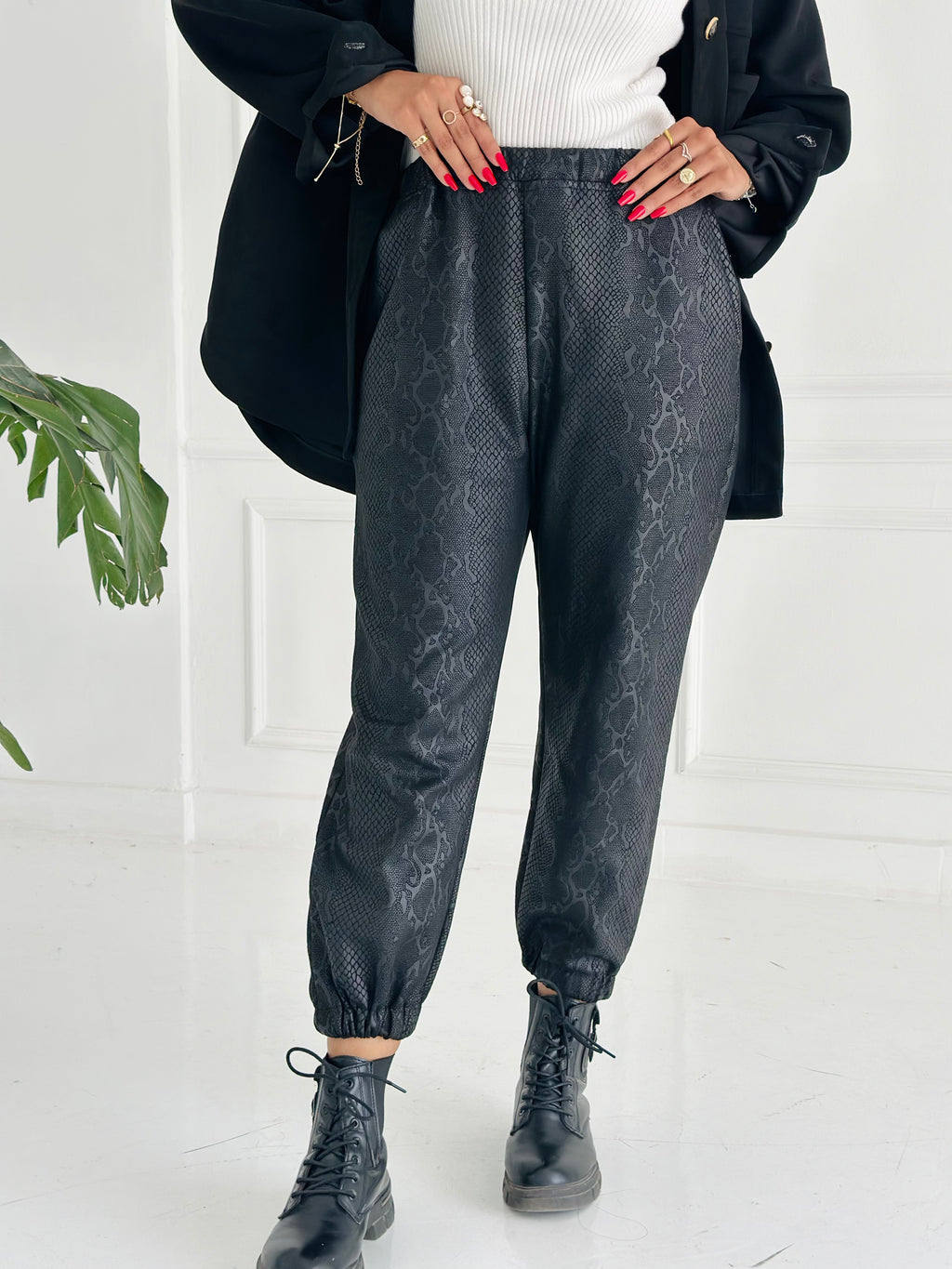 Black Snake Leather Pant