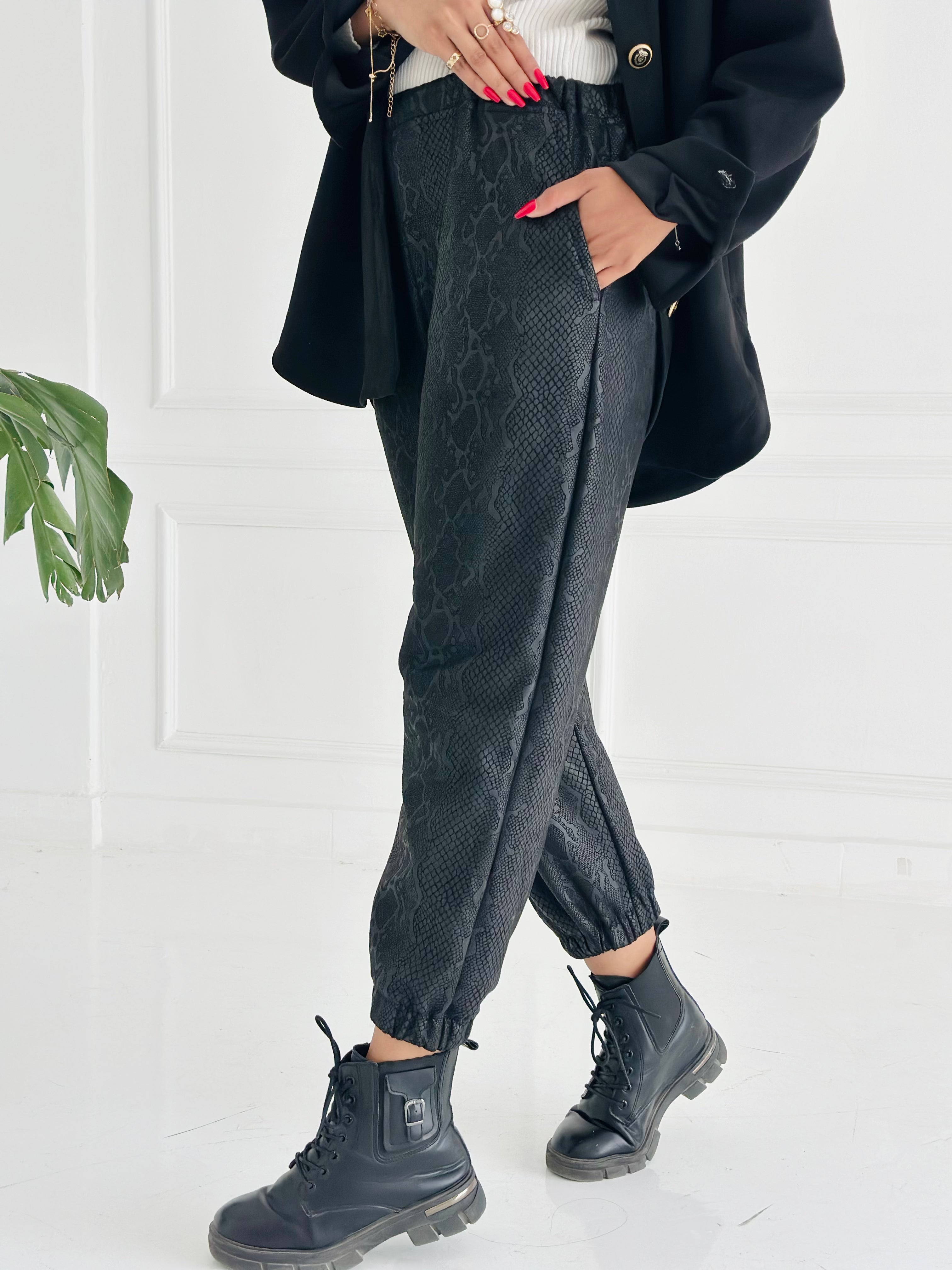 Black Snake Leather Pant