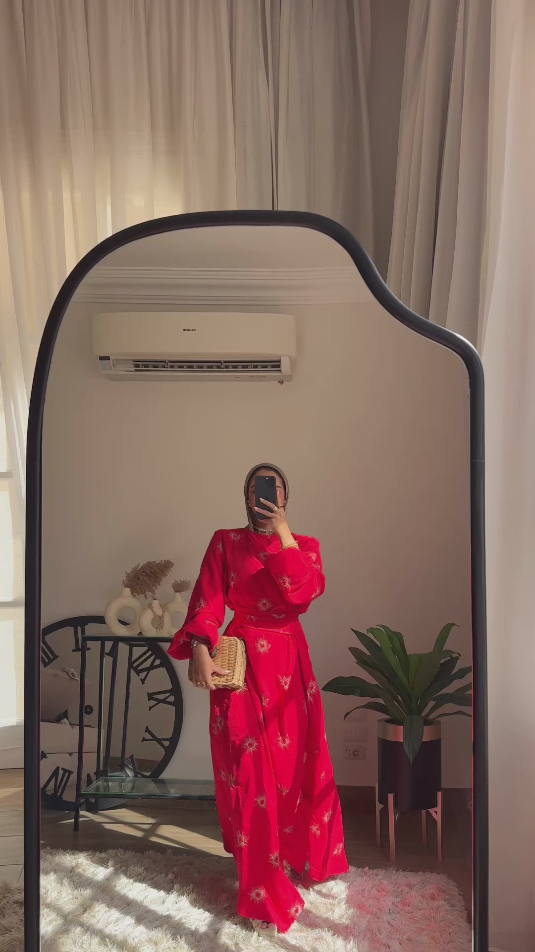 Shams Embroidered Dress in Red
