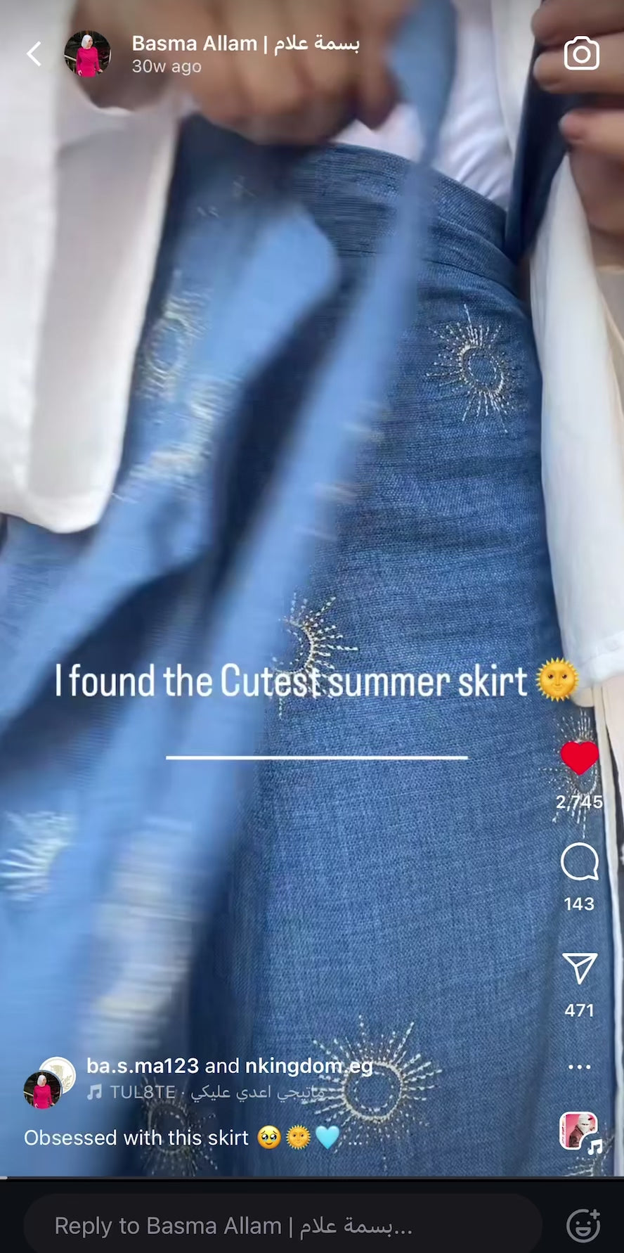 Shams Embroidery skirt  - Baby Blue